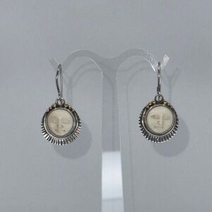 Carved Moon Face Celestial 925 Sterling Silver and 14k Gold Earrings